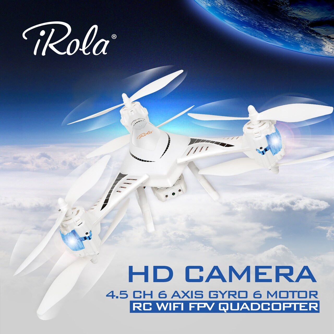 4.5 Ch 6 Axis Gyro Rc Quadcopter Drone Hd Camera 2.4Ghz Wifi 32.3Cm White